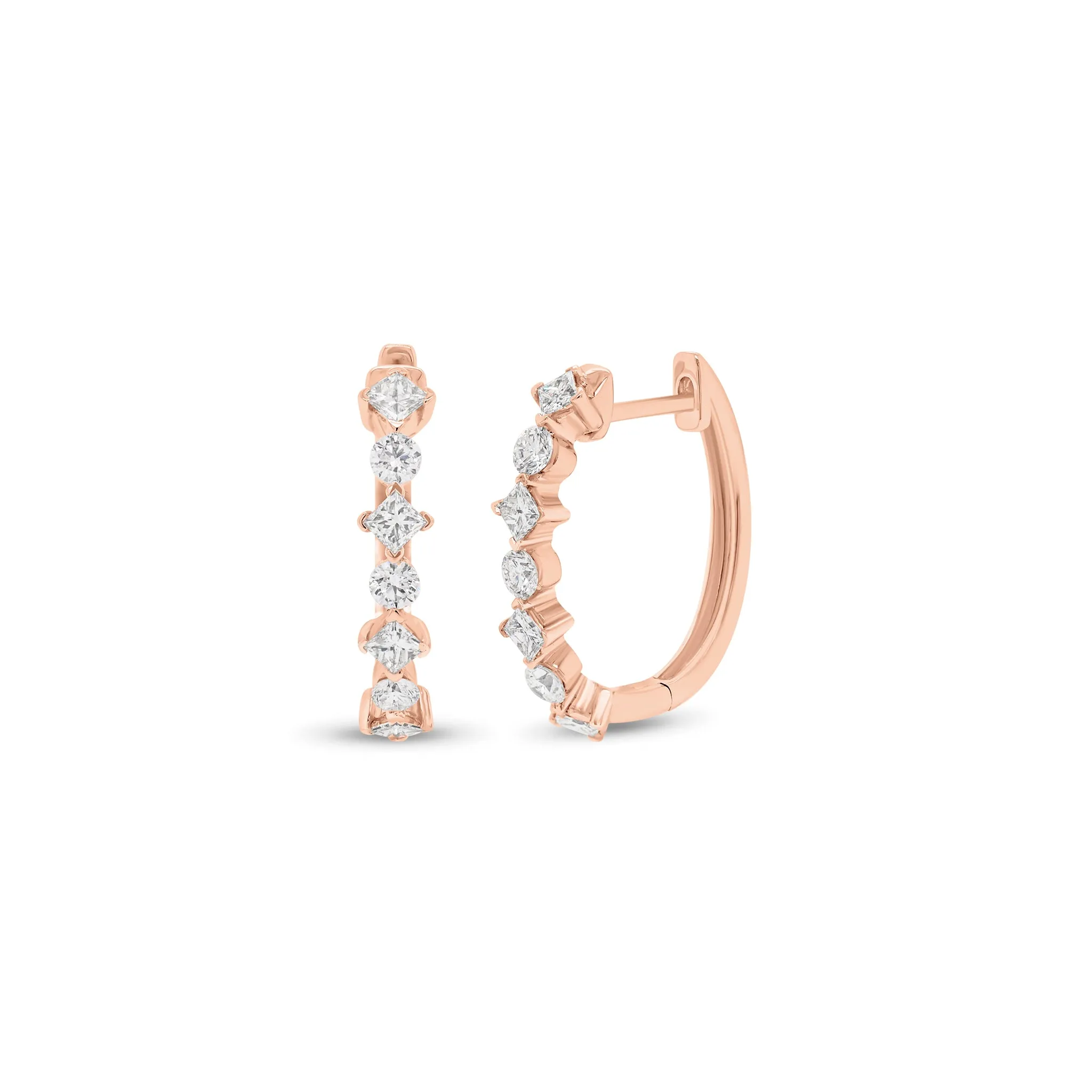 Round & Princess-Cut Diamond Huggie Earrings