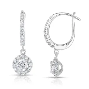 Round Halo Diamond Dangle Earrings