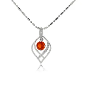 Round Mexican Fire Opal & Diamond Pendant