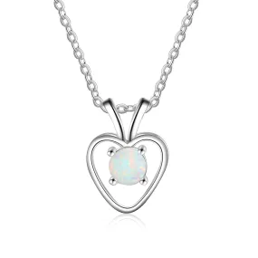 Round Opal Hollow Out Heart Shape Sterling Silver Necklace