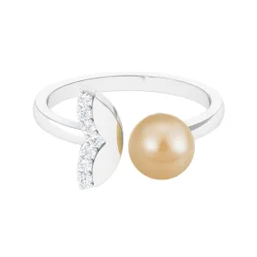 Round South Sea Pearl Solitaire Cuff Ring with Diamond