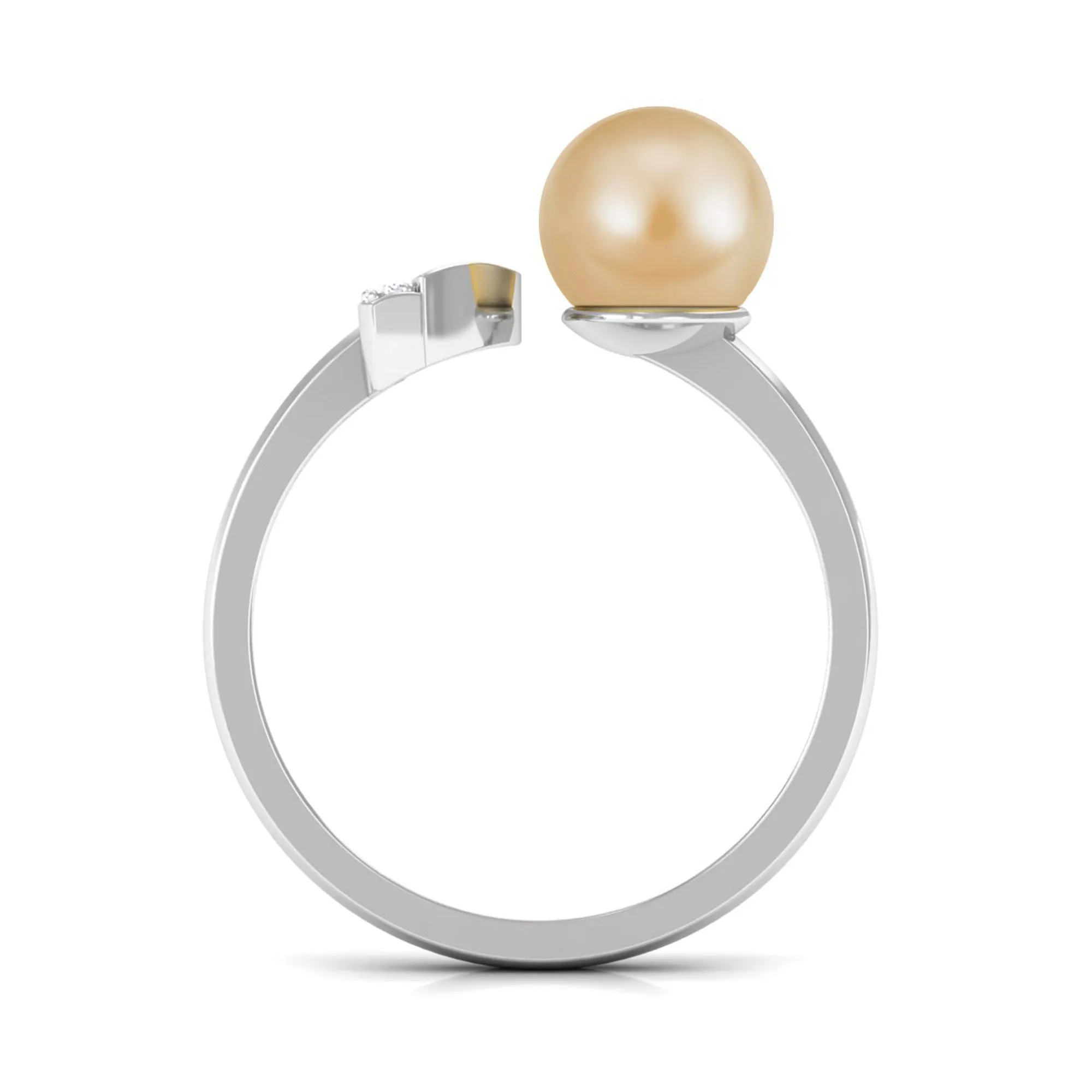 Round South Sea Pearl Solitaire Cuff Ring with Diamond