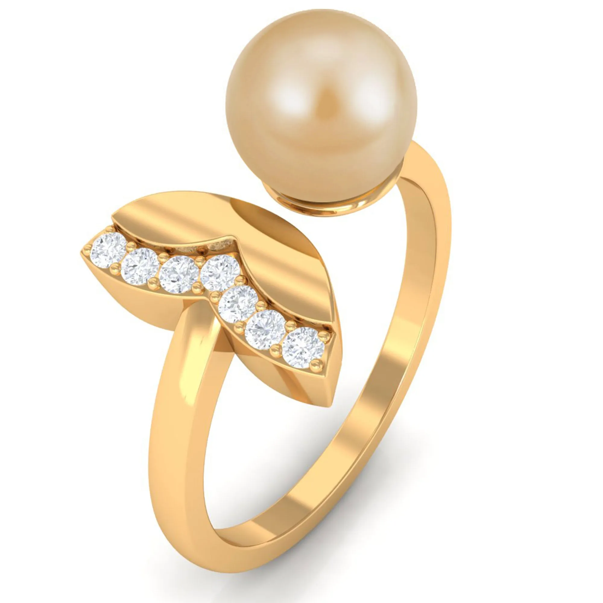 Round South Sea Pearl Solitaire Cuff Ring with Diamond