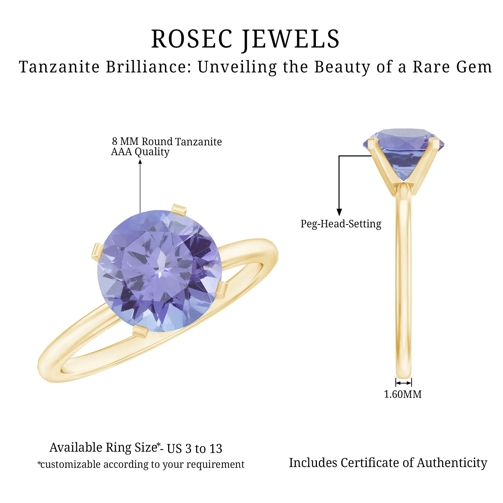 Round Tanzanite Solitaire Engagement Ring