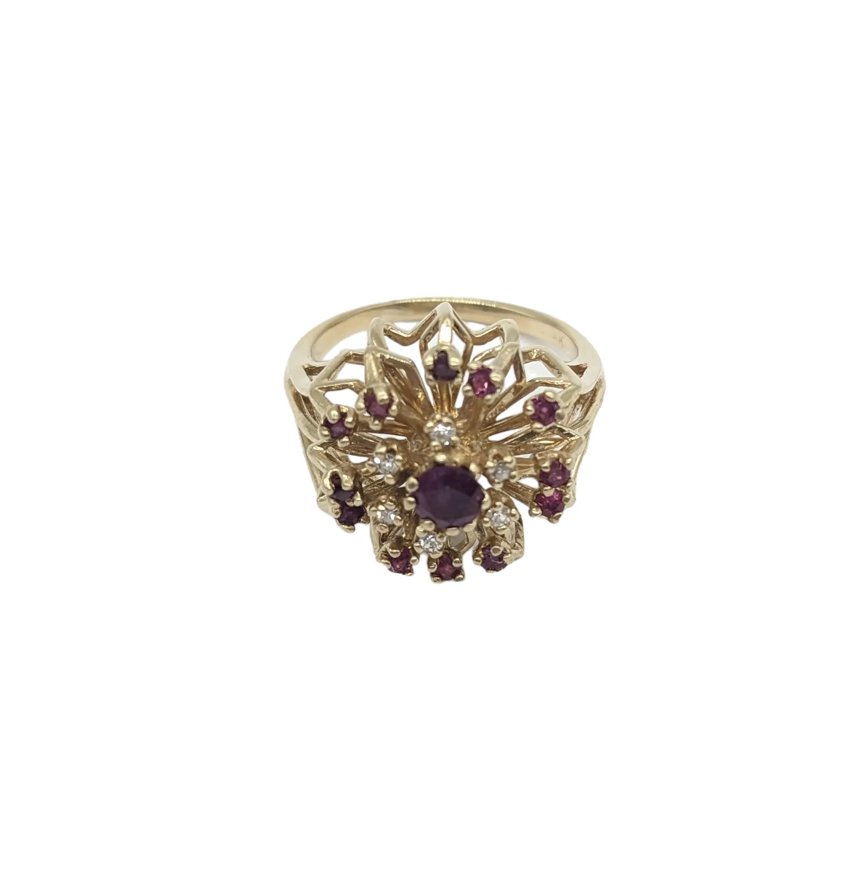 Ruby and Diamond chip Floral Fireworks Ring