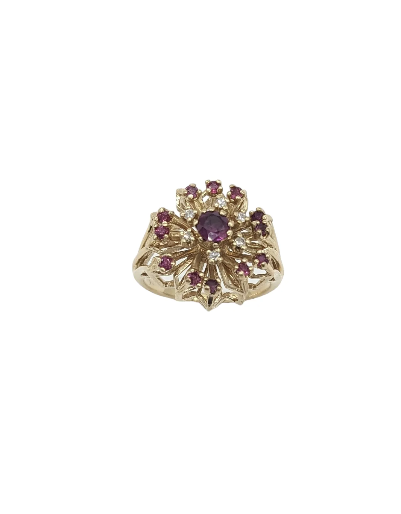 Ruby and Diamond chip Floral Fireworks Ring