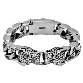 S925 Silver Double Leopard Head Horsetail Woven Bracelet