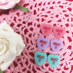 Sassy Conversation Hearts BEAT IT Stud Earrings