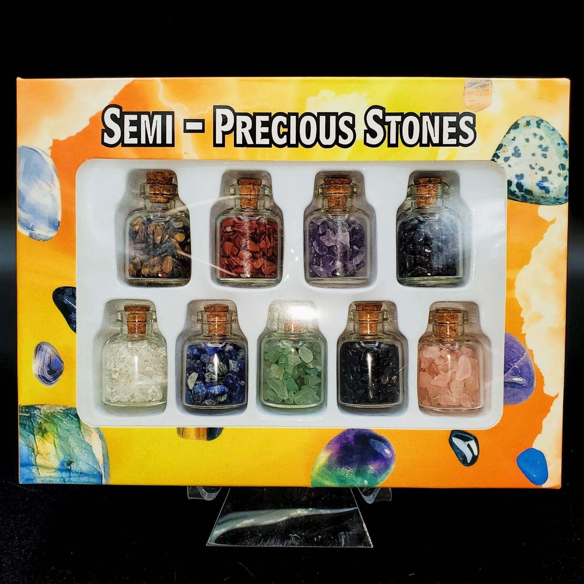 Set of Mini Glass Bottles with Semi-Precious Stones