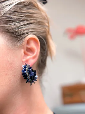 Shiny Sequin Hoop Earrings - Navy Blue