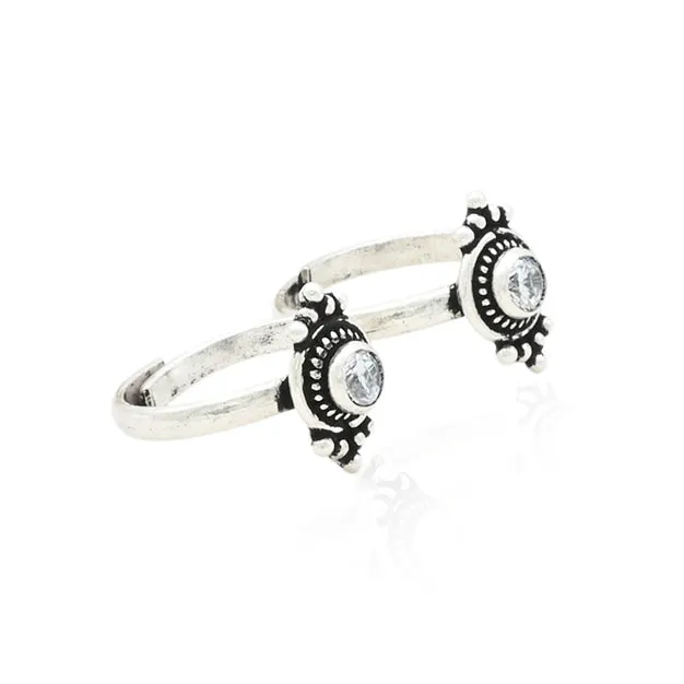 Silver Blossoming White Gem Toe Rings for Women