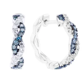 Silver Braided Sky Blue Diamond Hoop Earrings