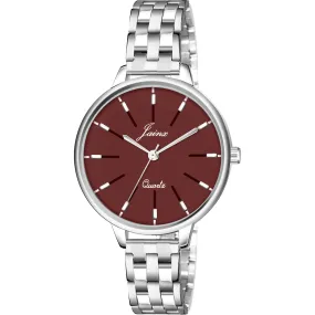 Silver Chain Maroon Dial Analog Wrist Watch For Women - JW8575