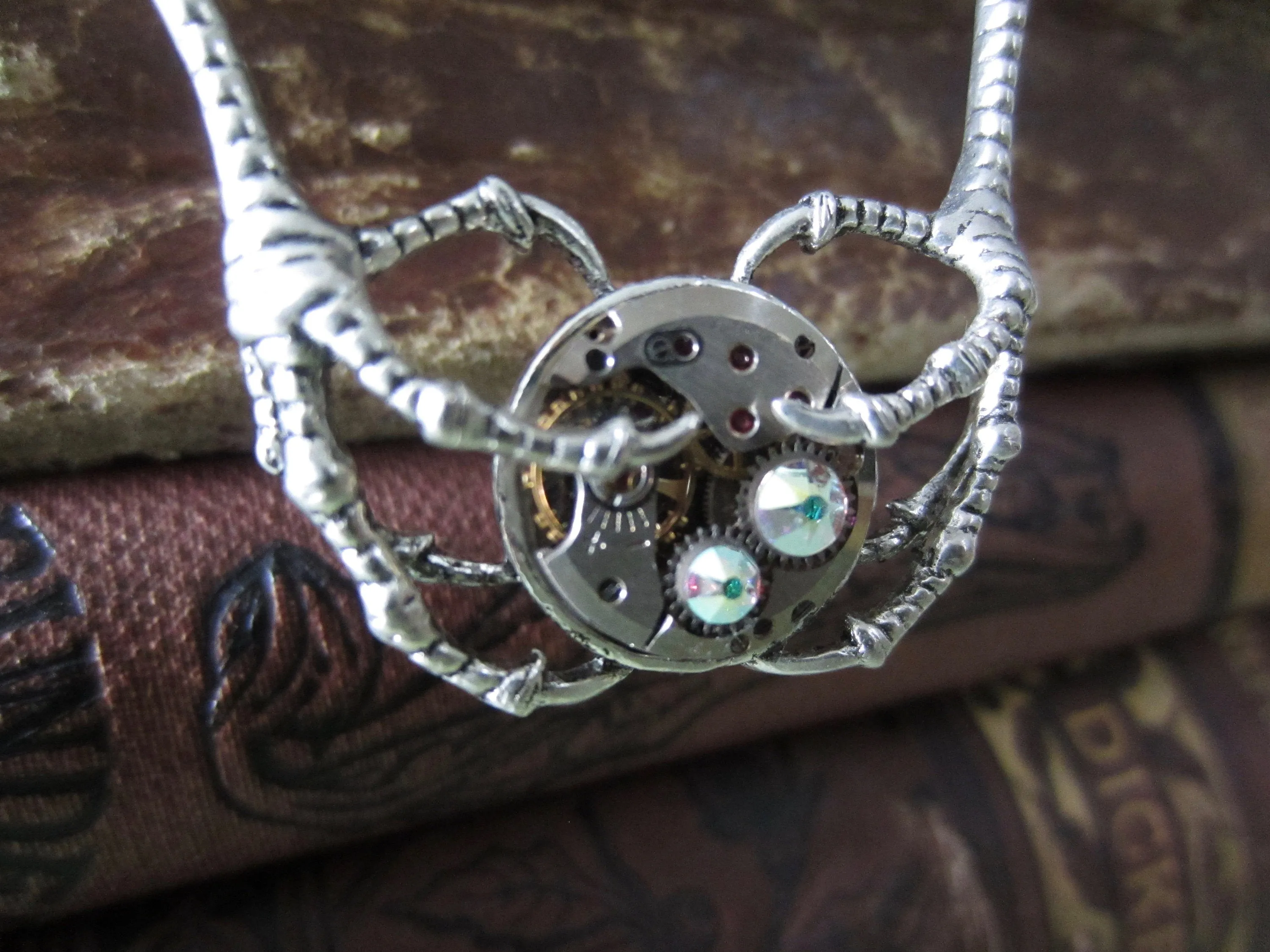 Silver claw pendant - Steampunk Jewelry - Unique jewelry for kids - Claw holding Vintage watch movements