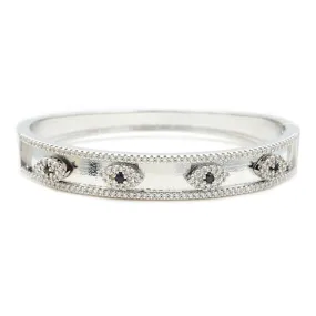 Silver Cubic Zirconia Evil Eye Bangle Bracelet