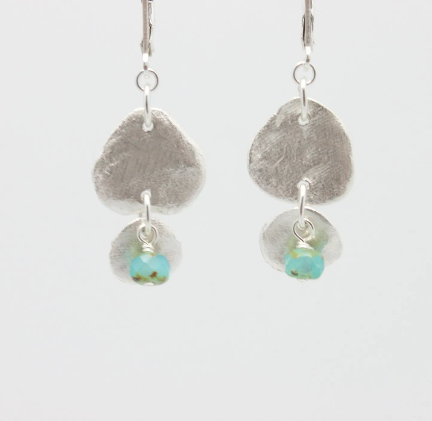 Silver Medallion Grande Earrings &  Opal Blue Czech Beading