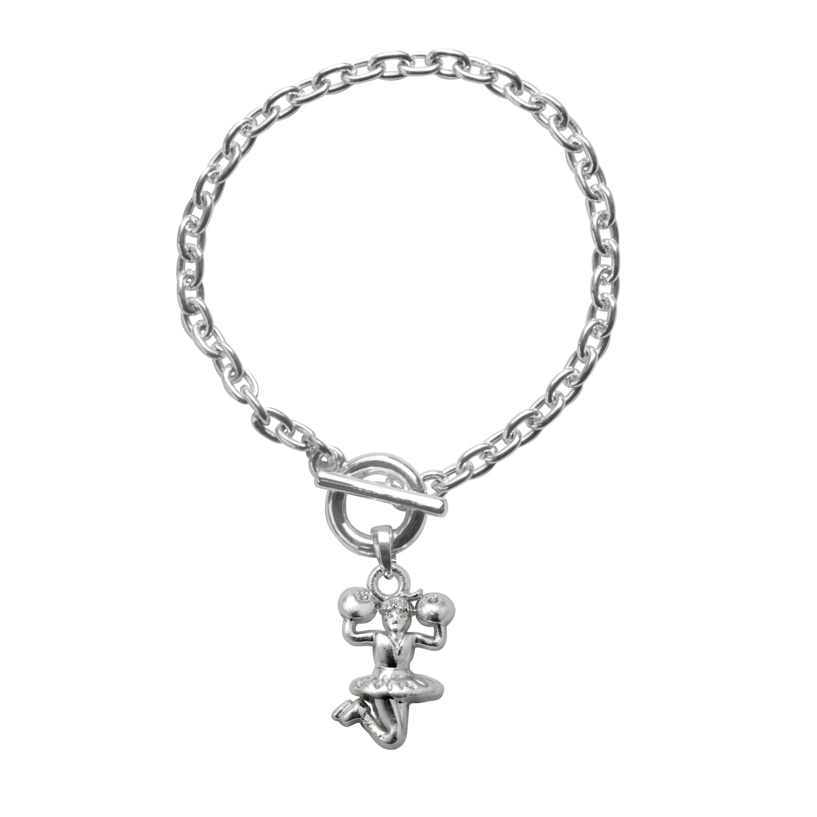 Silver Petite Cheerleader Charm Toggle Bracelet