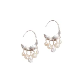 Silver Petite Crescent Hoops with Pearls