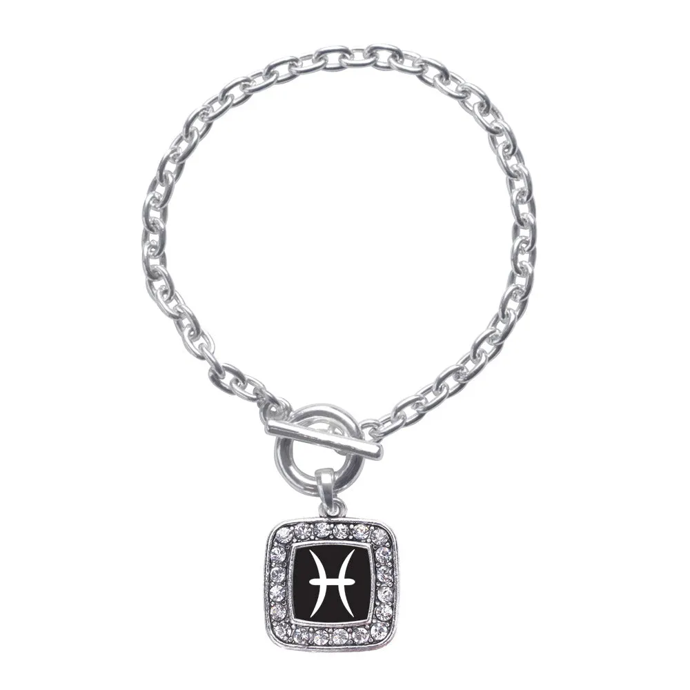 Silver Pisces Zodiac Square Charm Toggle Bracelet