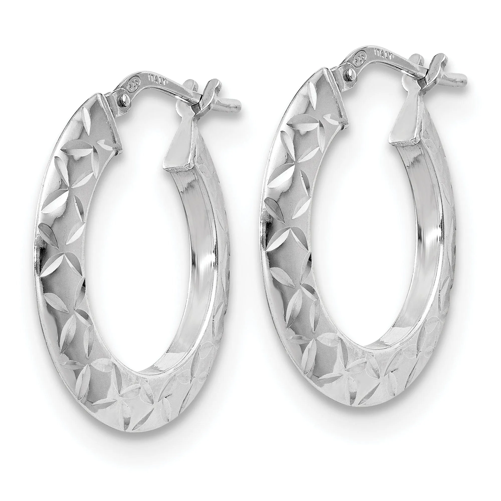 Silver Polished Textured Hoop Earrings