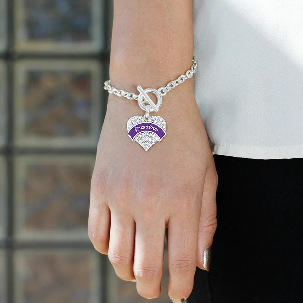 Silver Purple Grandma Pave Heart Charm Toggle Bracelet