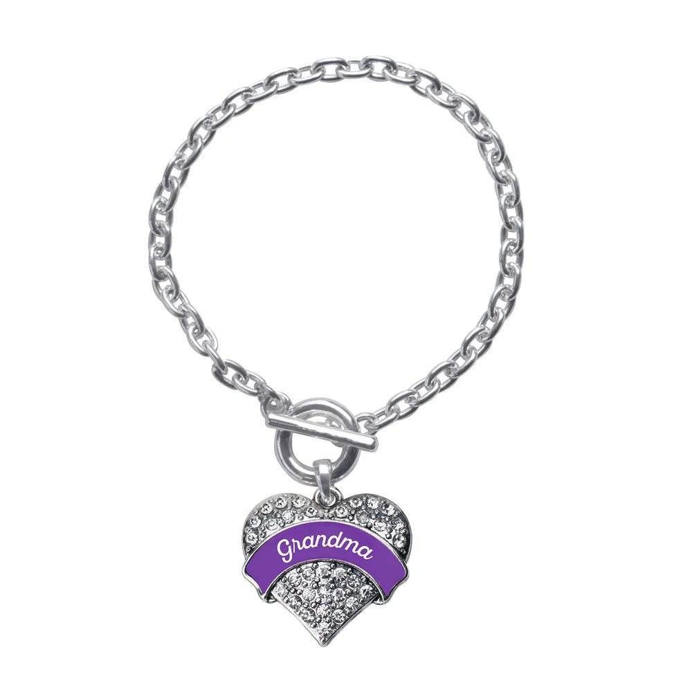 Silver Purple Grandma Pave Heart Charm Toggle Bracelet