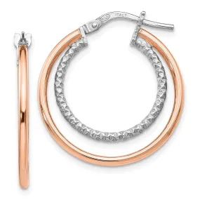 Silver Rose Gold-tone Diamond Cut Hoop Earrings