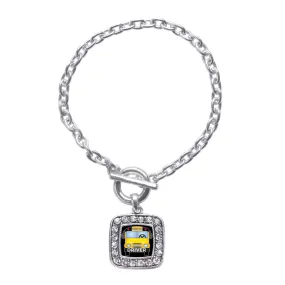 Silver School Bus Square Charm Toggle Bracelet