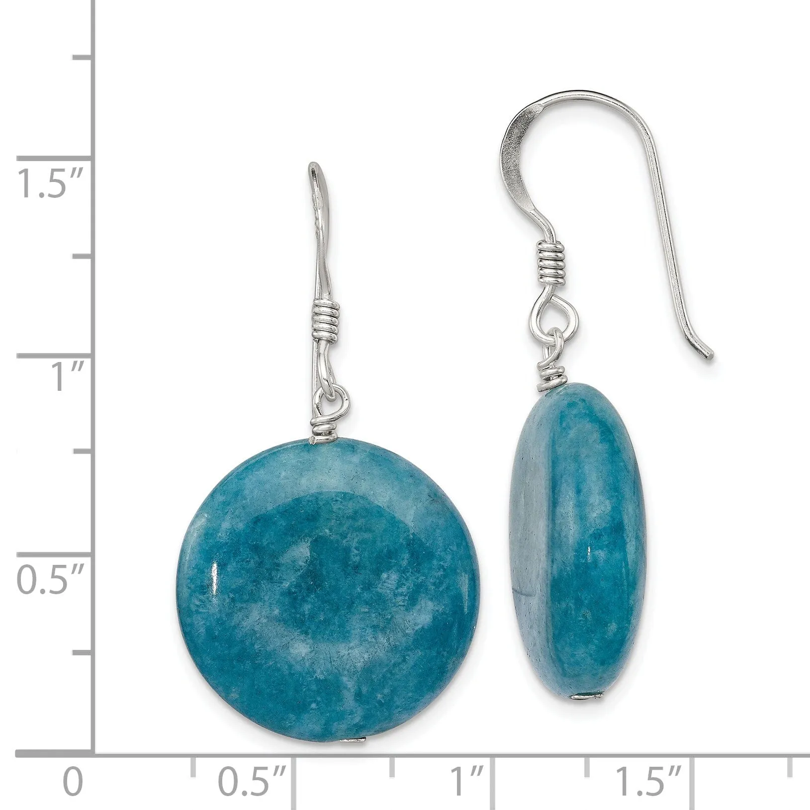 Silver Shepherds Hook Round Blue Agate Earrings