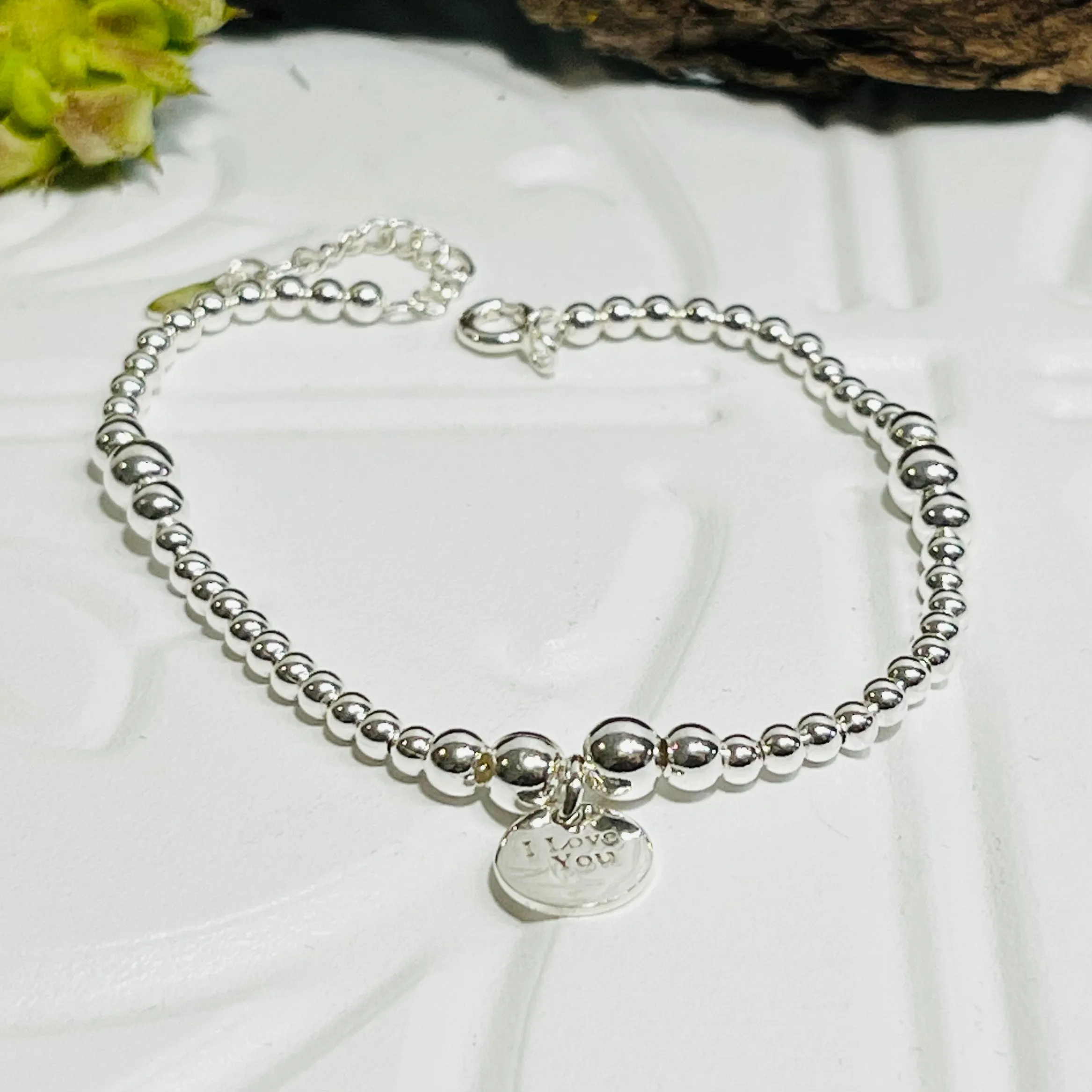 Silver Sterling Silver I Love You Charm Bracelet