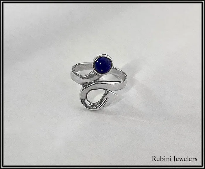 Silver Swirl Rowing Ring with Lapis Lazuli