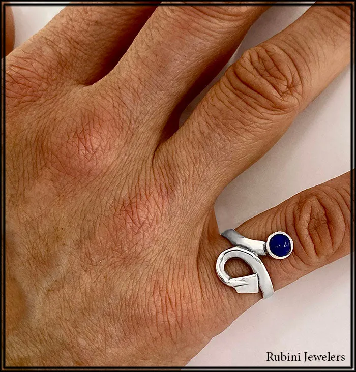 Silver Swirl Rowing Ring with Lapis Lazuli