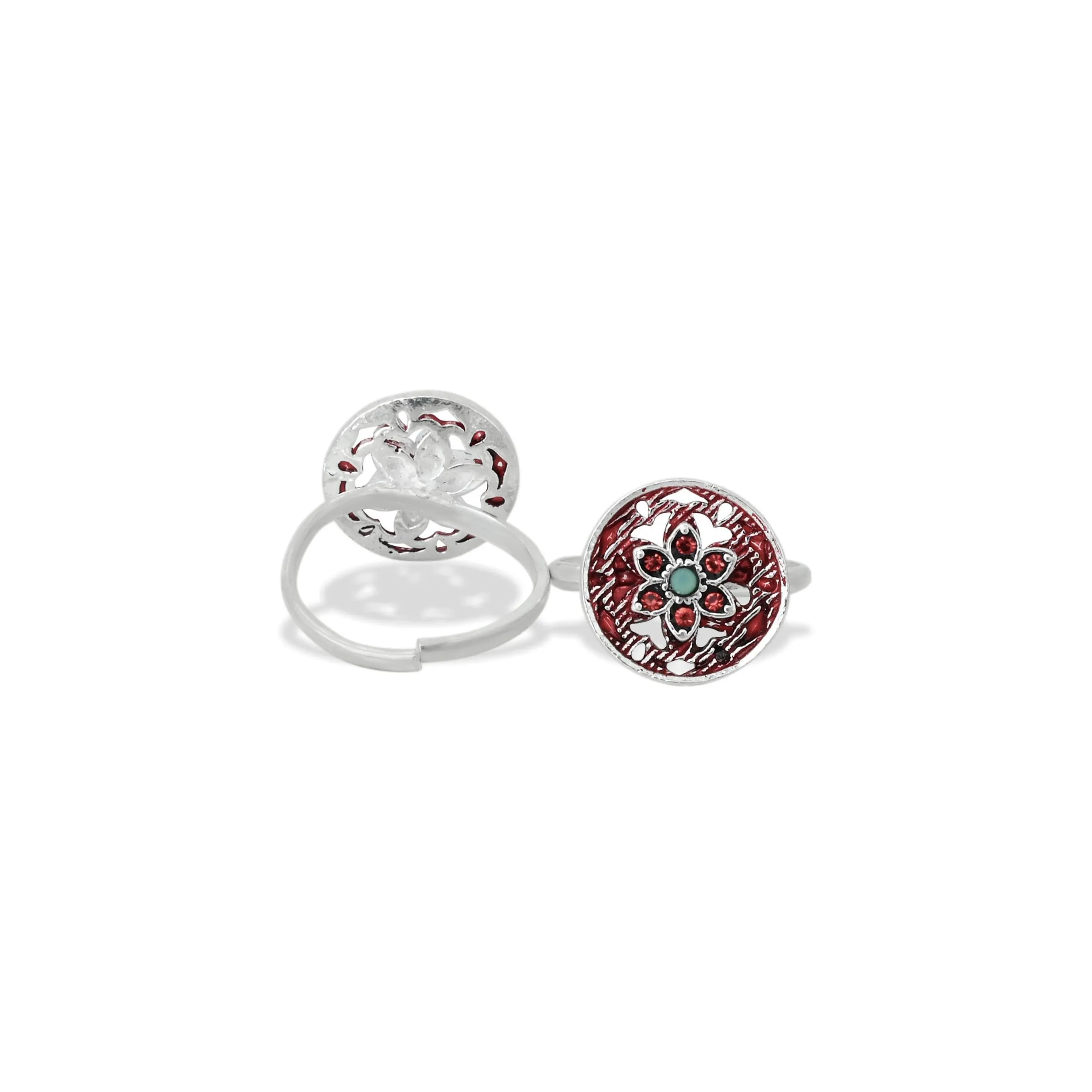 Silver Ultimate Red Floral Beauty Toe Rings