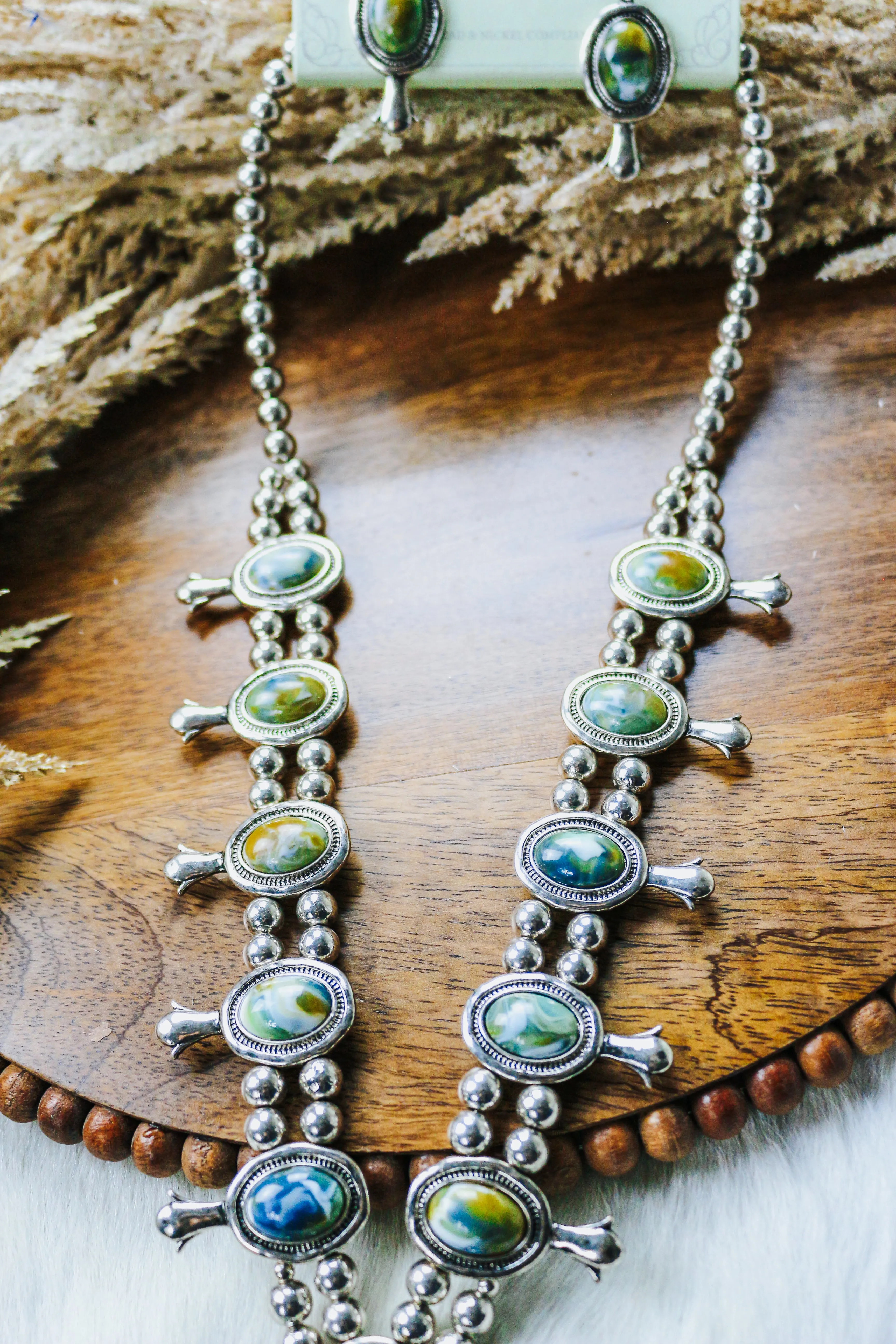 Silver Western Navajo Opal Necklace & Earrings Set