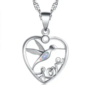 Simulated opal bird necklace