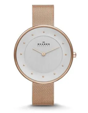 Skagen Womens Gitte Watch - Rose Gold-Tone Case & Mesh Band - White Dial