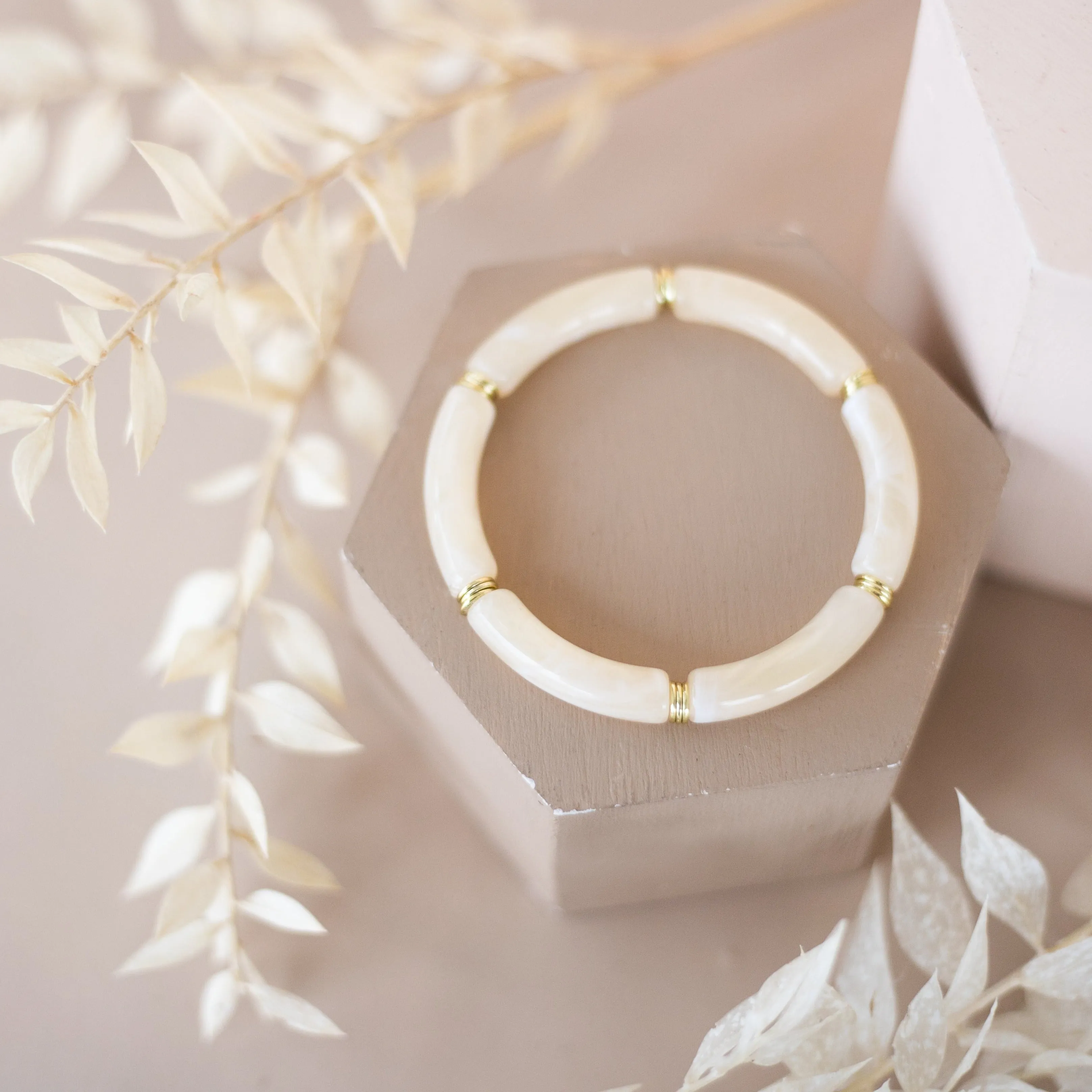 Skinny Acrylic Bamboo Bracelet: Ivory