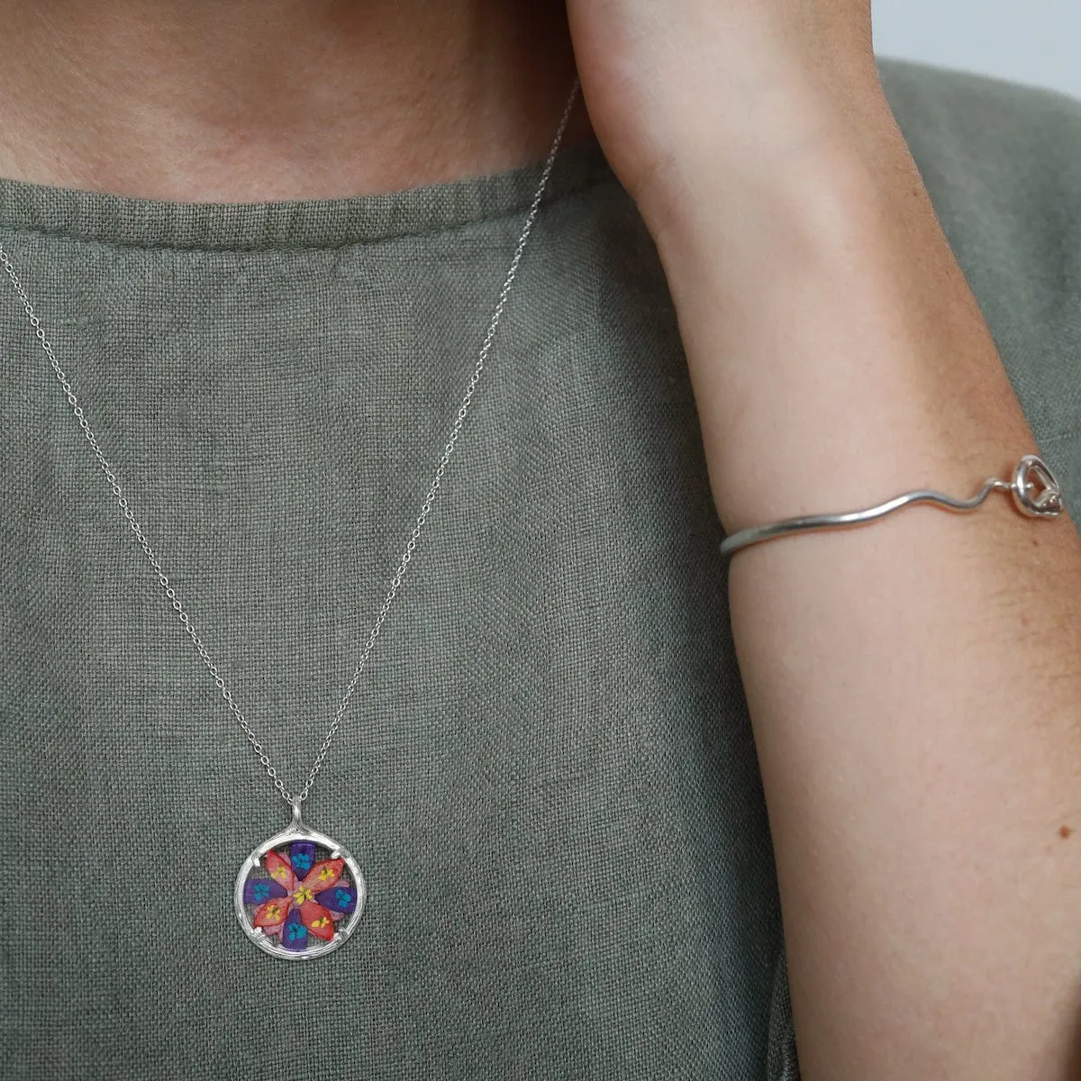 Small Flower Mandala Necklace - Recycled Sterling Silver