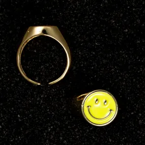 Smiley Face Enamel Ring - Yellow