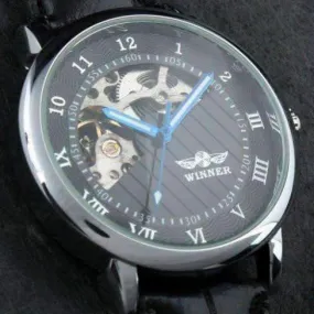 Sophisticated In Black Mechanical Skeleton Automatic Watch For Men