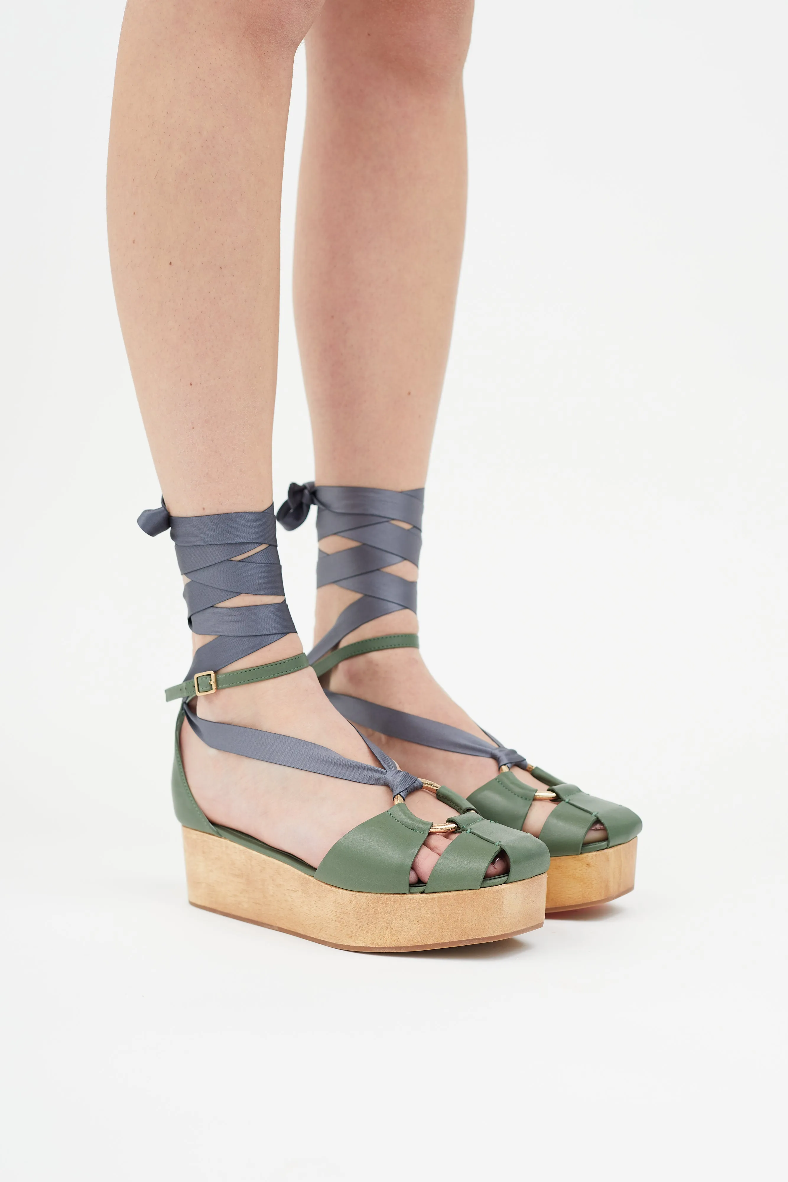 SS 2018 Green Leather Mako Platform Sandal