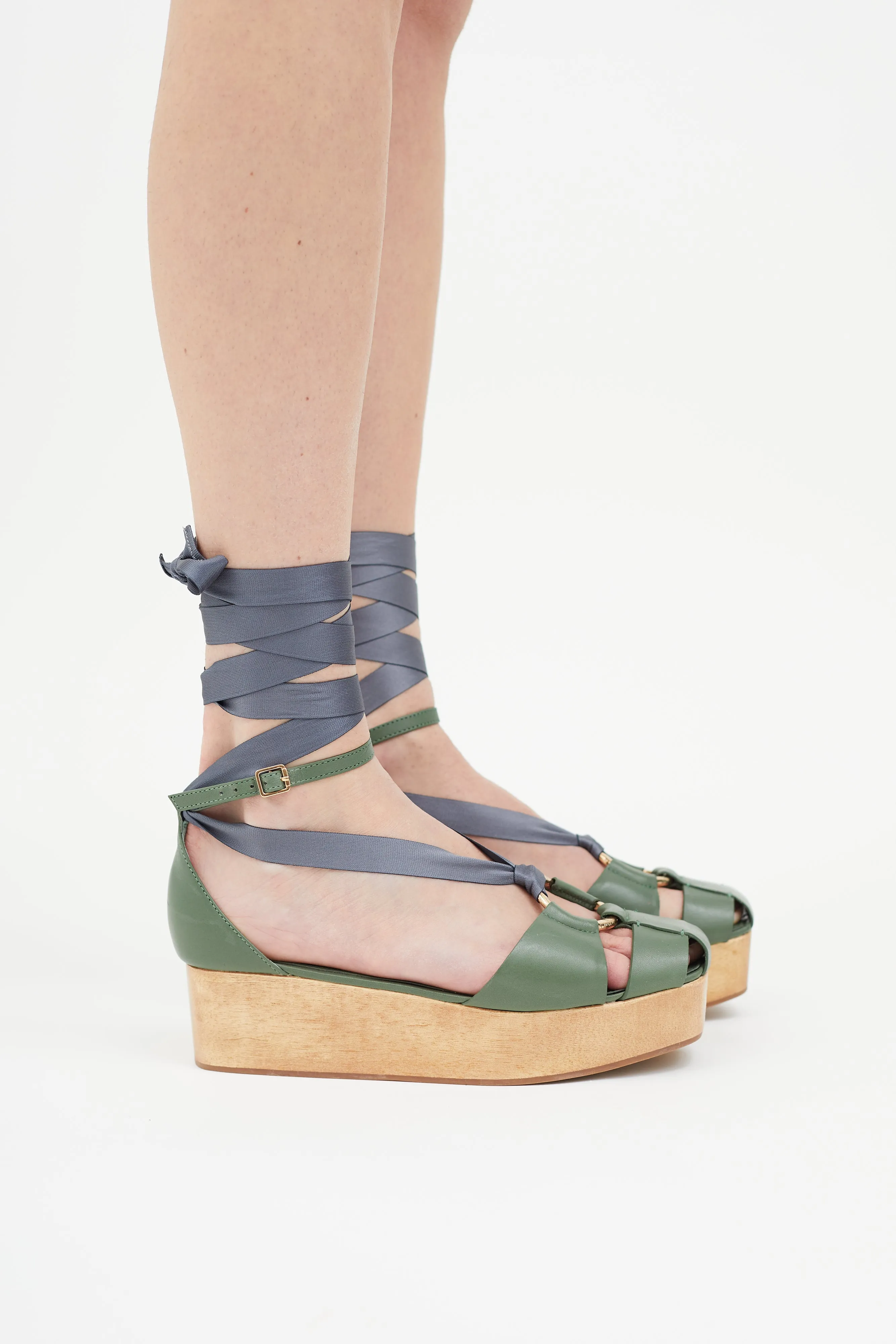 SS 2018 Green Leather Mako Platform Sandal