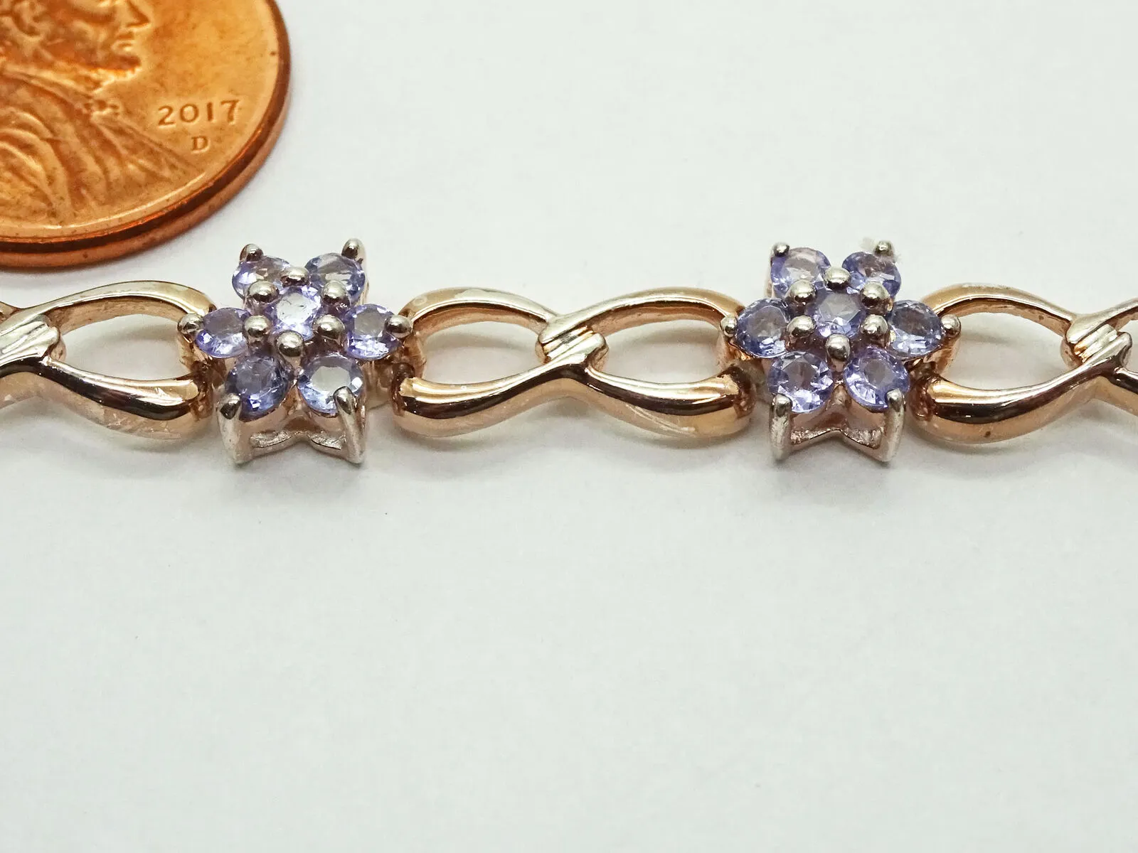 Starburst Iolite Rose Gold Plated Sterling Silver Infinity Link Bracelet 7.5"