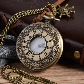 Steampunk Bronze Quartz Pocket Watch Vintage Roman Numerals Clock Men Women's Necklace Chain Pendant  Fob Watch Relogio De Bolso