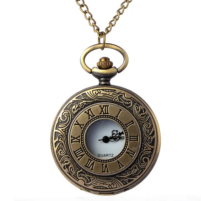 Steampunk Bronze Quartz Pocket Watch Vintage Roman Numerals Clock Men Women's Necklace Chain Pendant  Fob Watch Relogio De Bolso