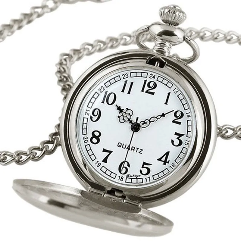 Steampunk Pure Silver Pocket Watch Chain Necklace/Pendant Gift Box Bag Set P300CKWB