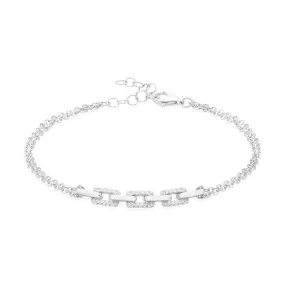 Sterling Silver 19.5cm White Cubic Zirconia Double Chain Bracelet