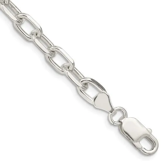 Sterling Silver 6.5mm Diamond-cut Long Link Cable Chain Bracelet