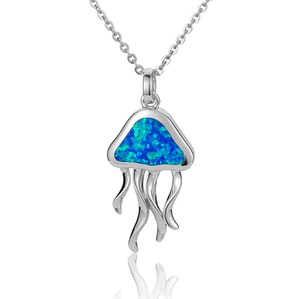 Sterling Silver Alamea Hawaii Blue Opal Jellyfish Pendant