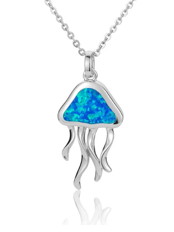 Sterling Silver Alamea Hawaii Blue Opal Jellyfish Pendant